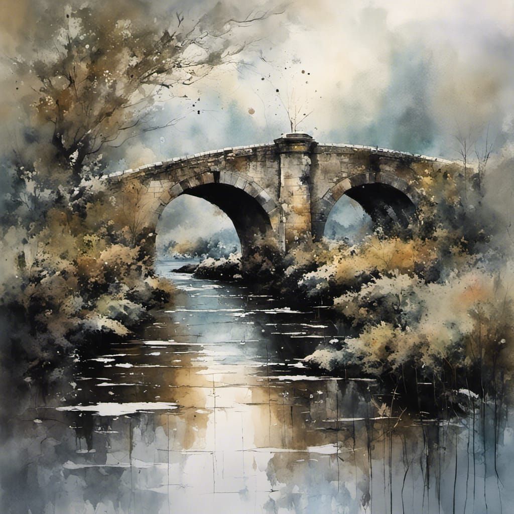 Scottish Highlands Bridge in Detailed Graffiti Art