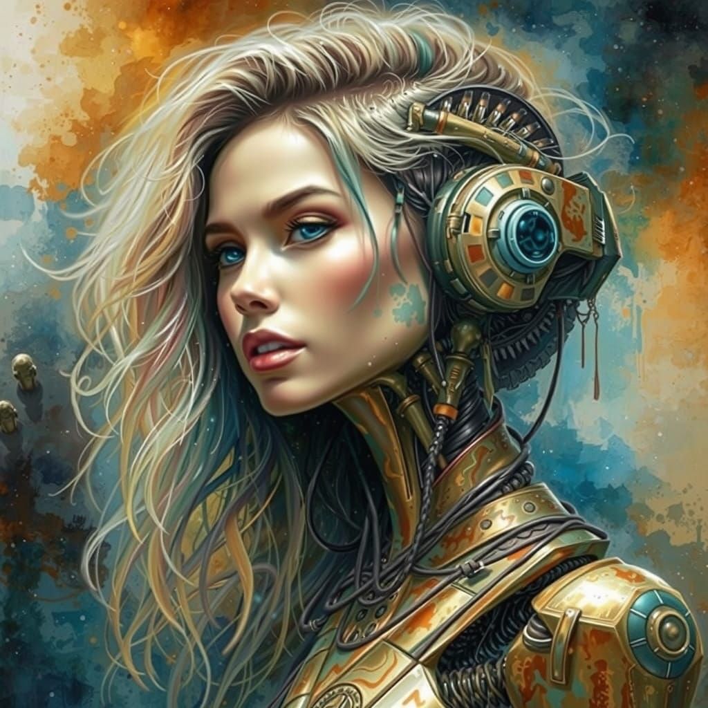 Watercolor Portrait of an Alien in Profile, Shrouded in Mute...