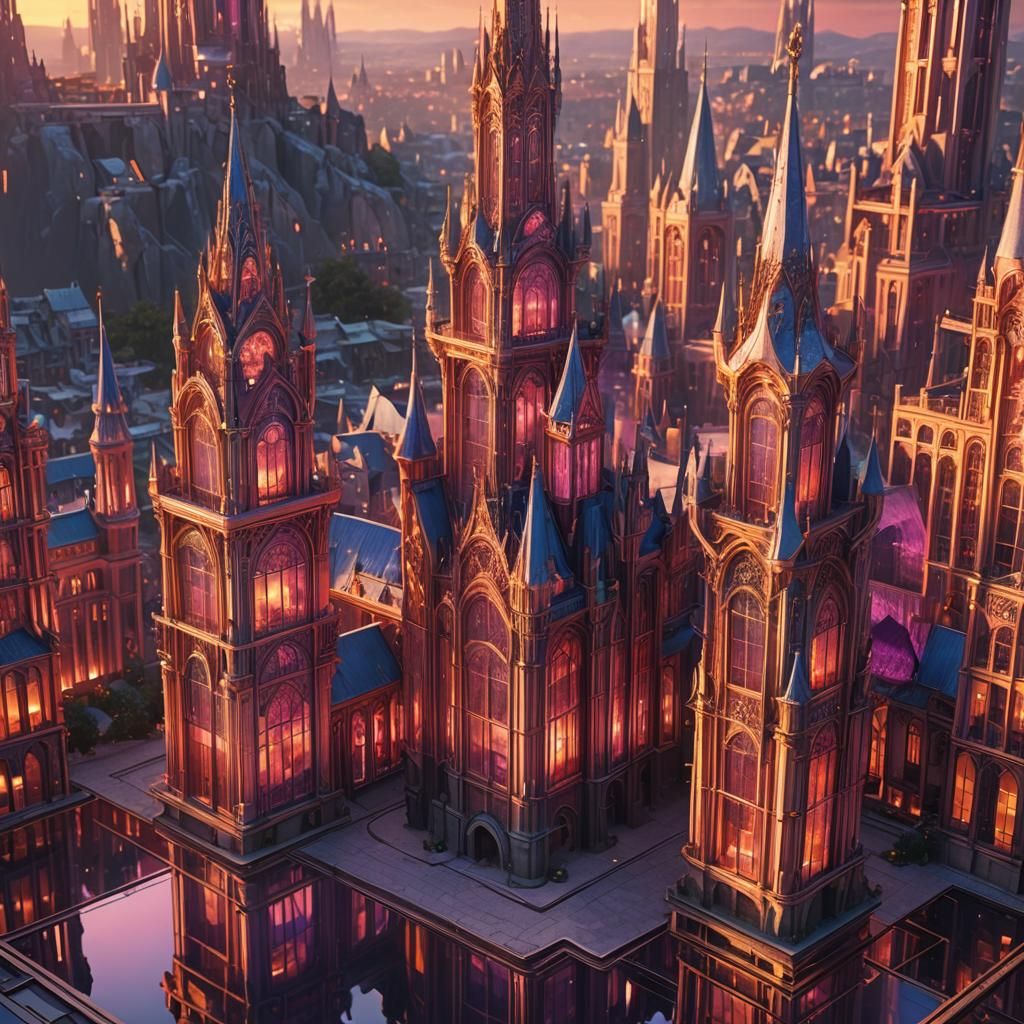 Futuristic Cityscape at Sunset: Fantasy Concept Art