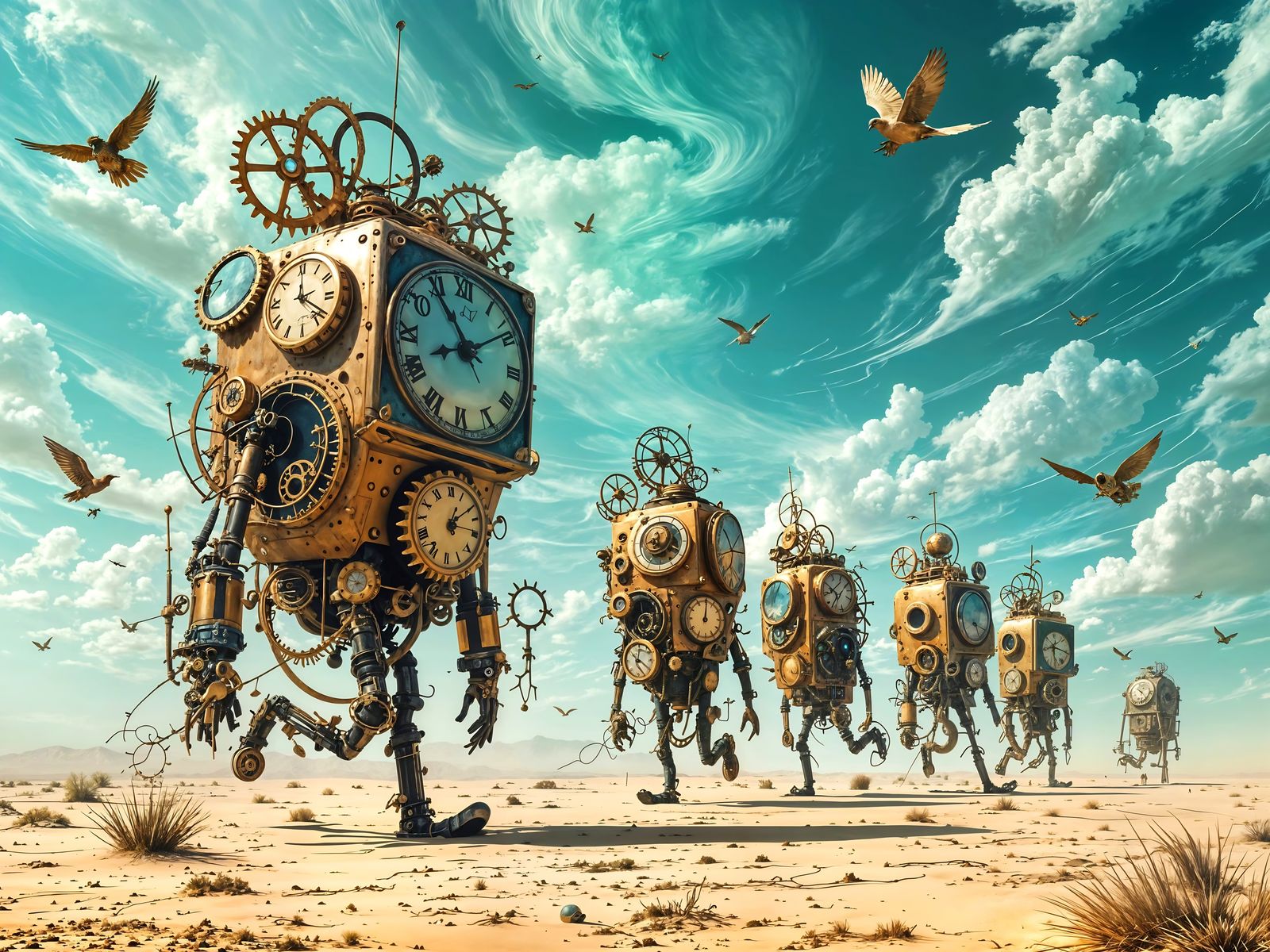 Clockwork Creatures Roam Whimsical Steampunk Desert