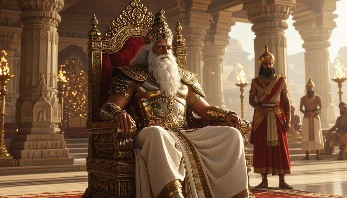 Hastinapur Royal Court: Bhishma on the Throne