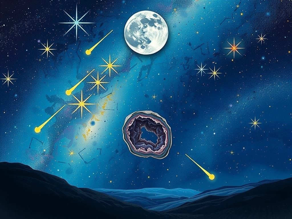 Galactic Geode with Shooting Stars in Vibrant Colors