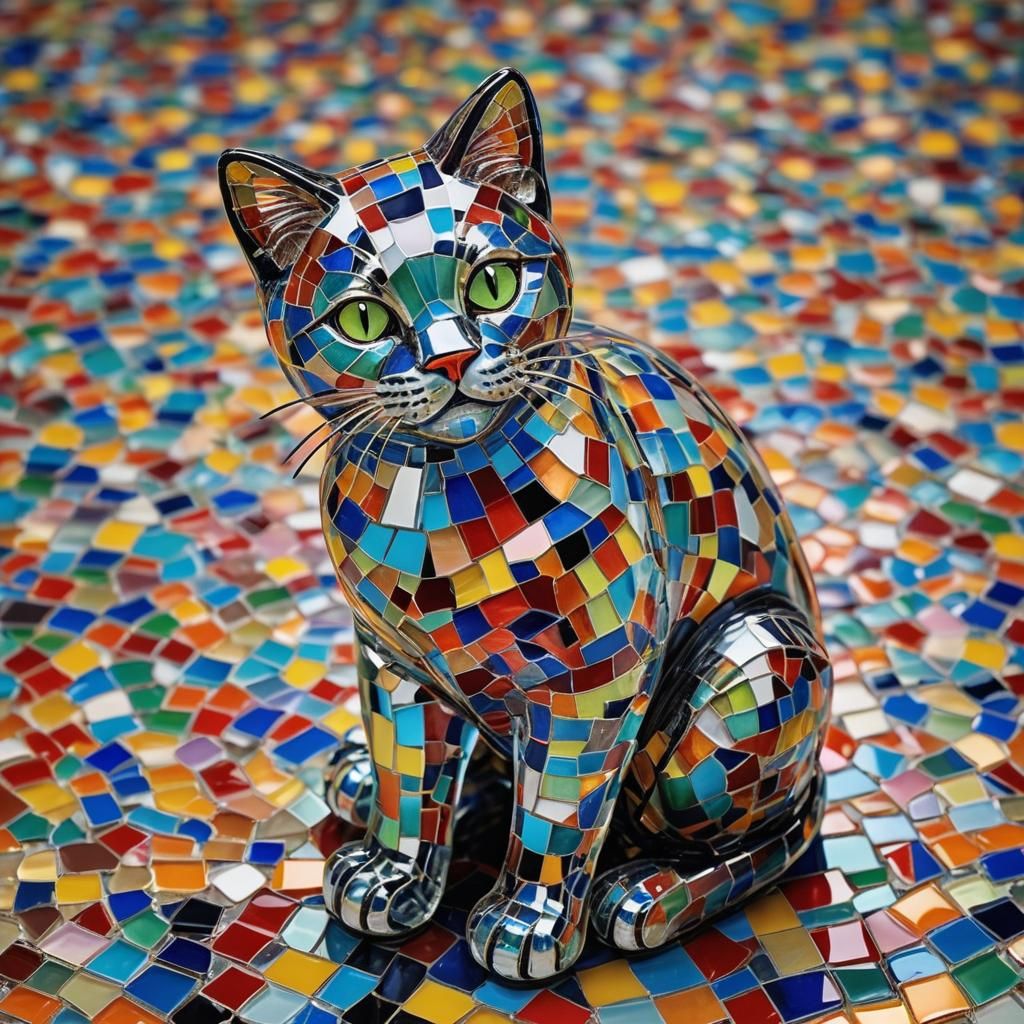 Hyperrealistic Glass Cat Figurine in Enamel