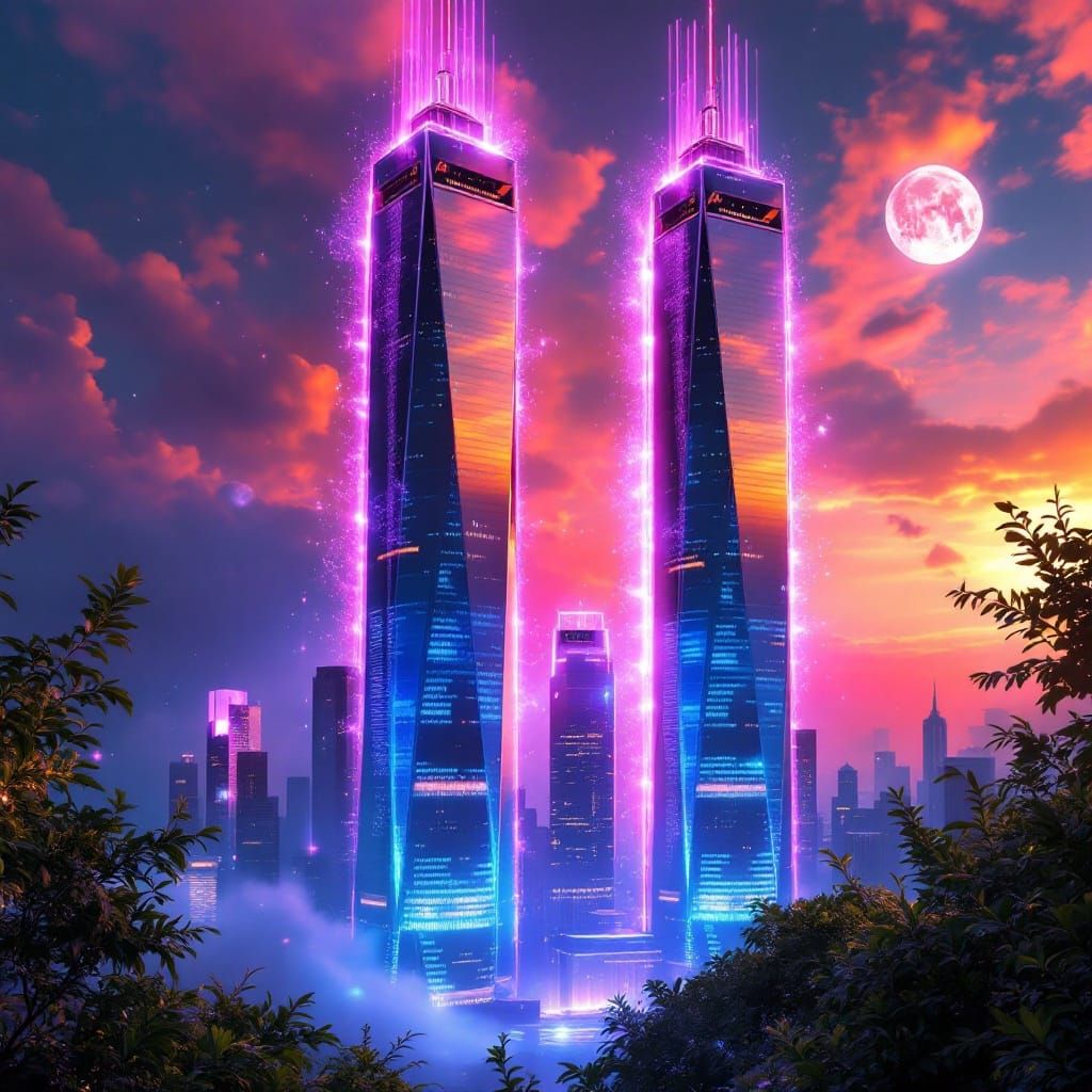 Ethereal World Trade Center Thrives in Holographic, Futurist...