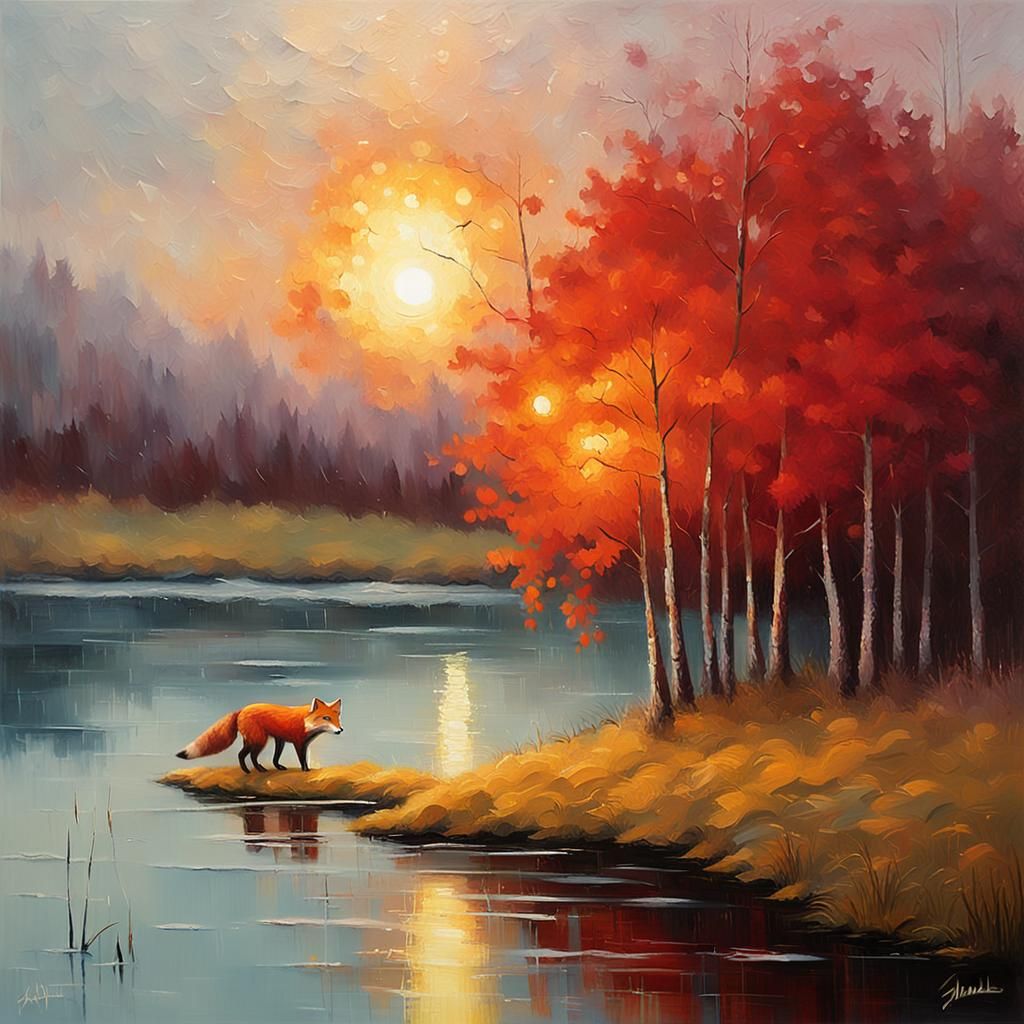 Red Fox at Dawn: Impressionist Oil Painting