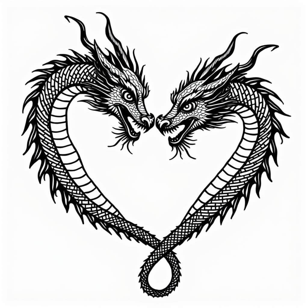 Yin and Yang Dragons in Love Heart Vector