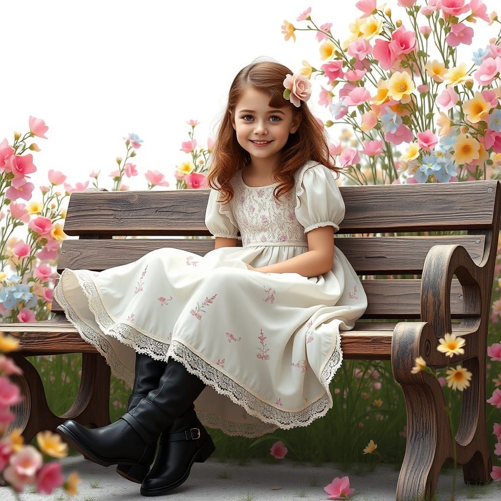 Whimsical Spring Goddess on a Floral Bench