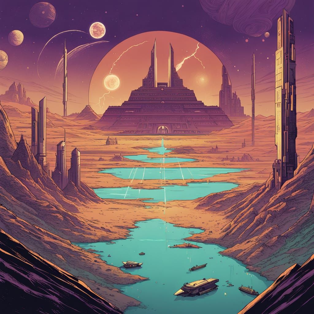Golden Stargate in Desert Scene as Comic Art