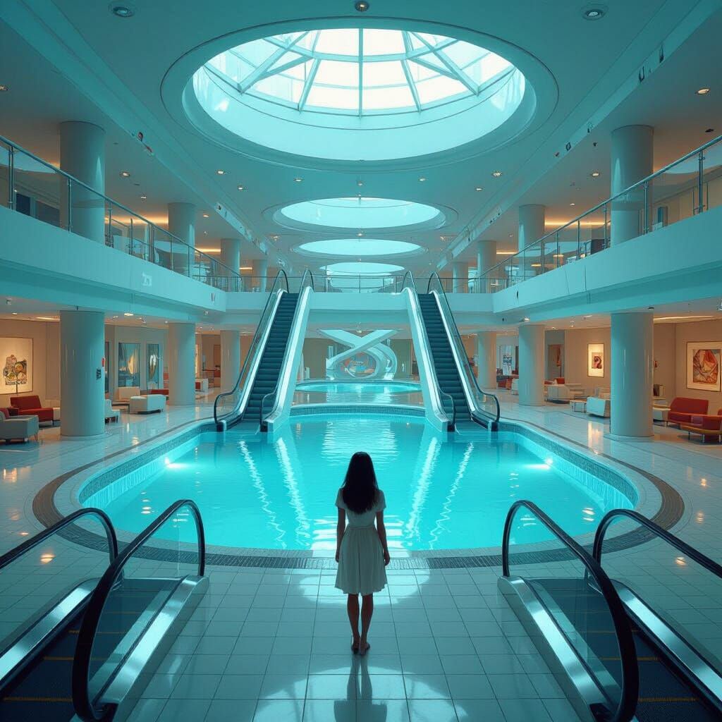 Futuristic Liminal Space with Elevated Pool