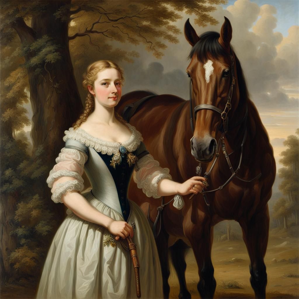 Noble Woman and Horse Portrait in Classical Style