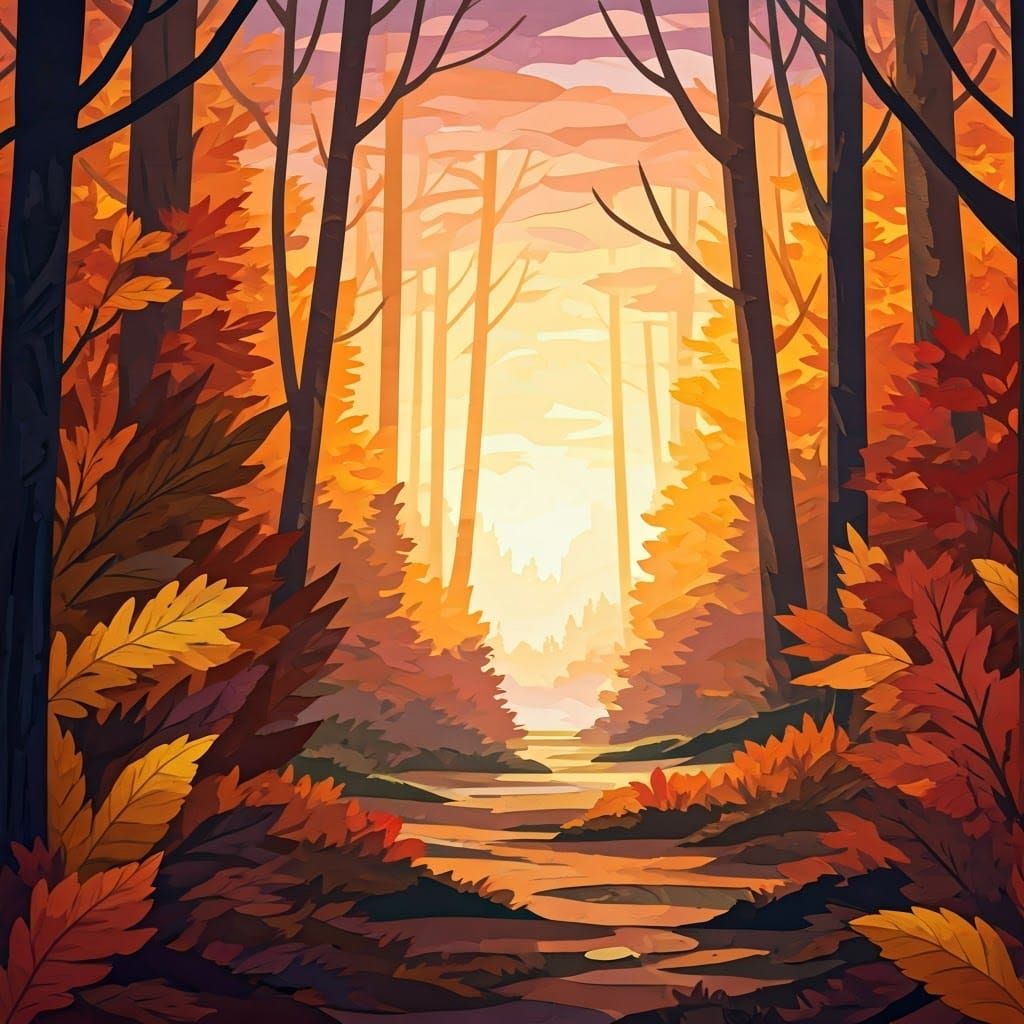 Autumn Forest in Paper Collage Style