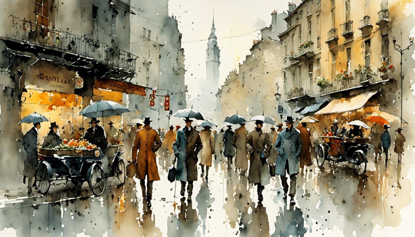 Down Town in the Rain