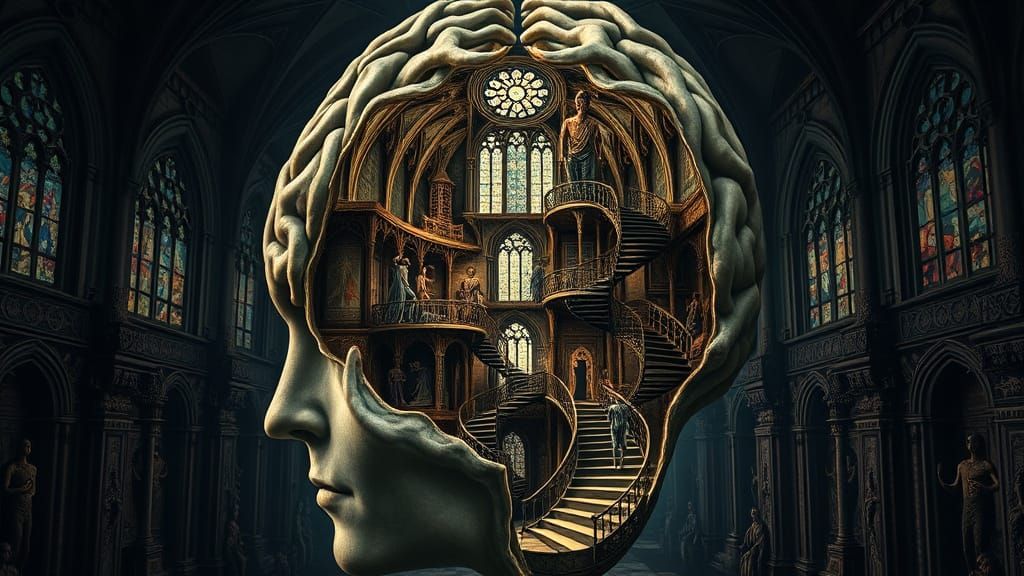 Ethereal Gothic Cathedral Interior with Bosch-Inspired Creat...