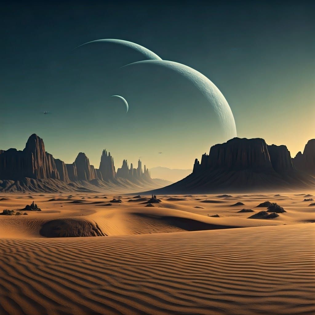 Tatooine Landscape Under Three Moons