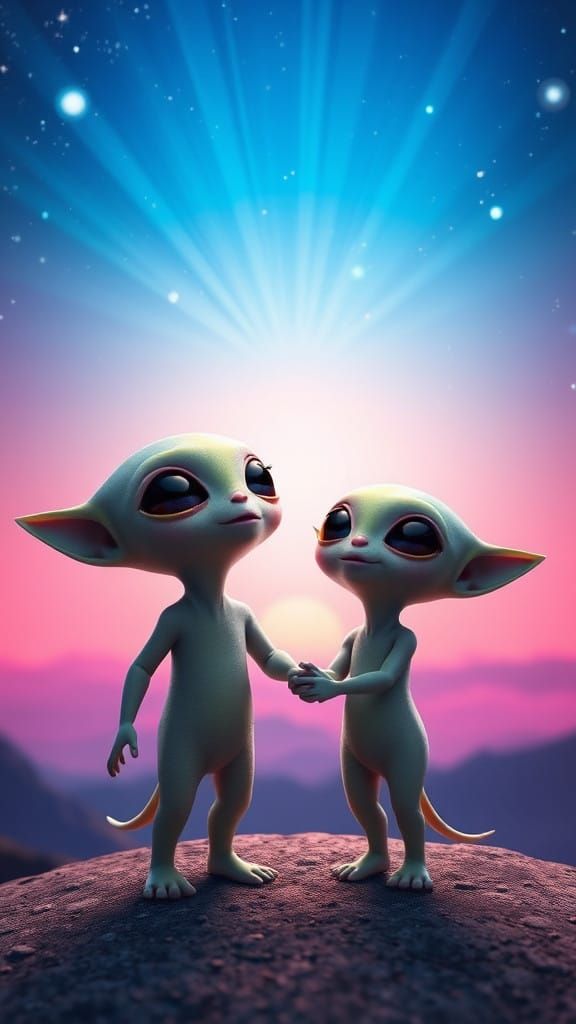 Endearing Alien Duo Gaze Up at Starry Night Sky