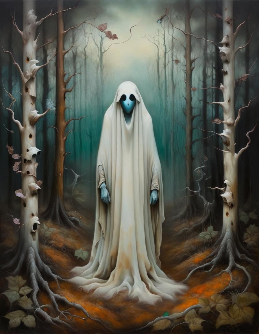 Ethereal Fox Spirit in Mystical Woodland Painting