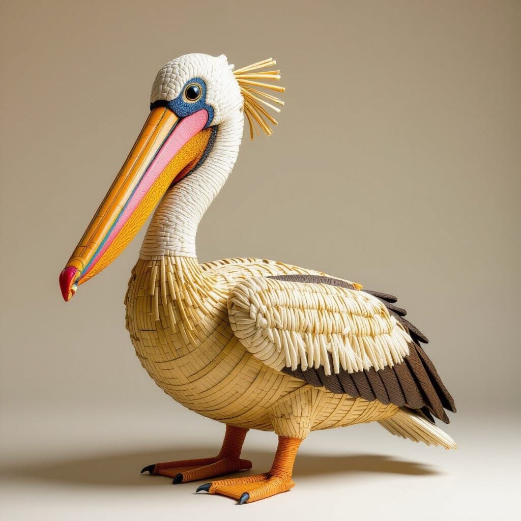 Woven Bamboo Pelican Sculpture Inspired by Environmental Art