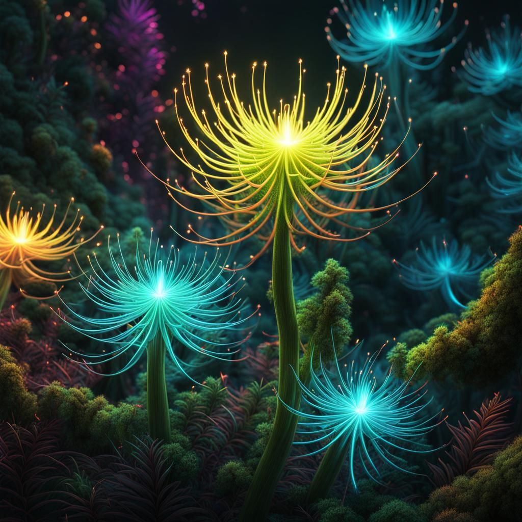 Fluorescent Plant in a Magical Forest