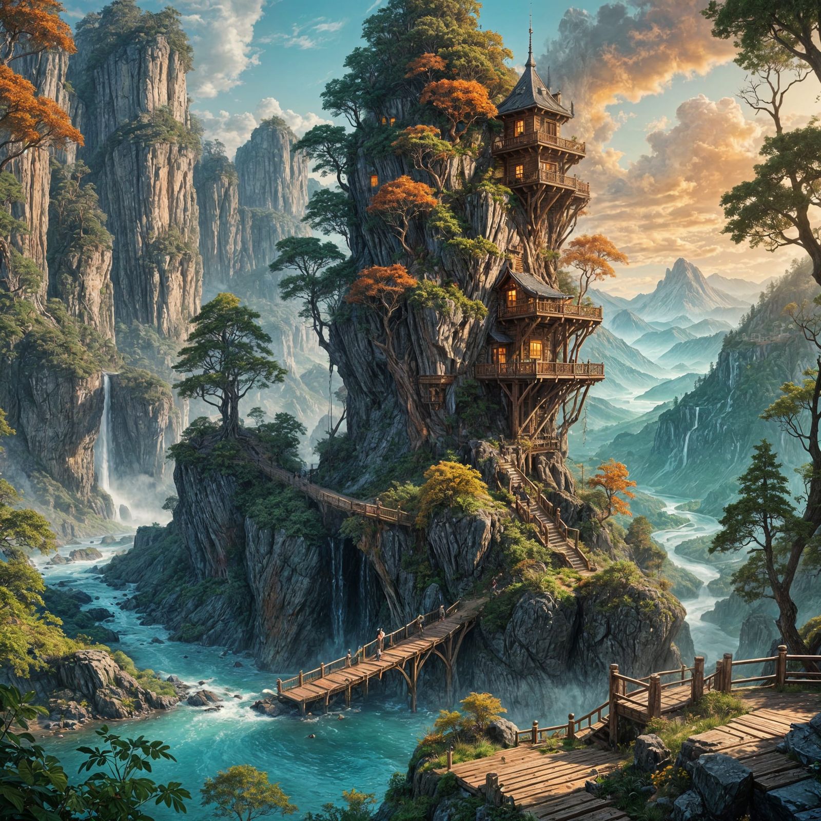 Mountain Lookout Tower in Detailed Matte Painting