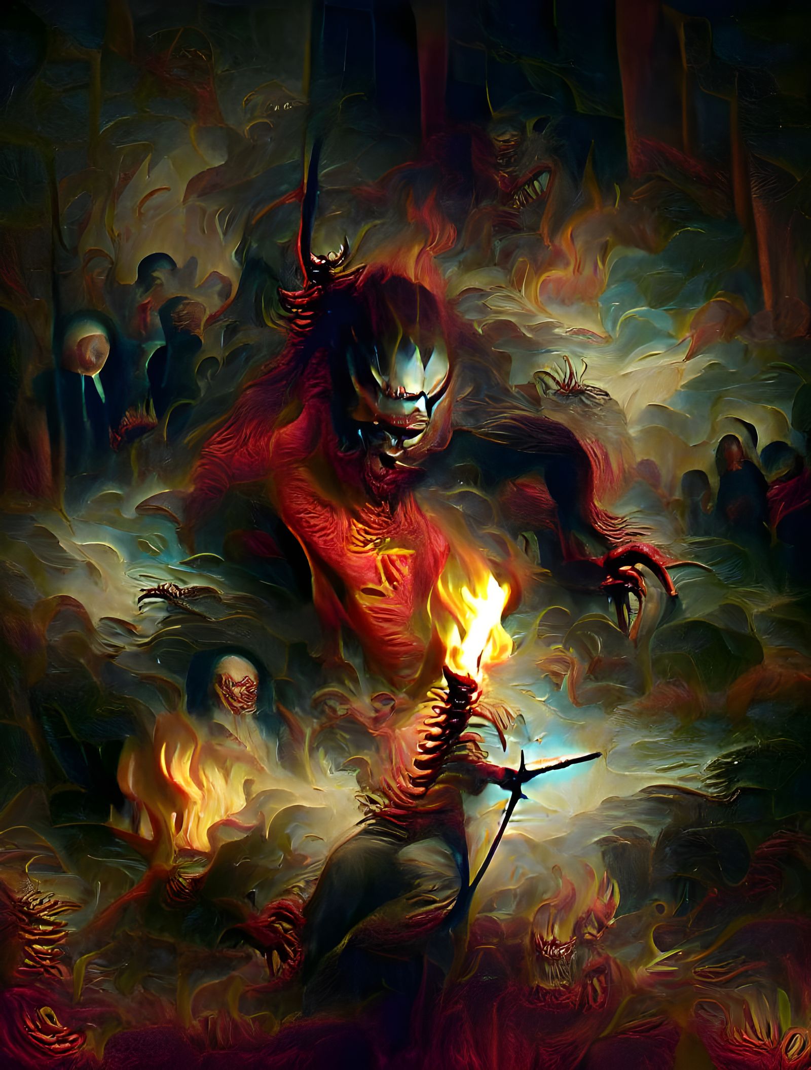 Fiery Demon with Sword in Hellfire