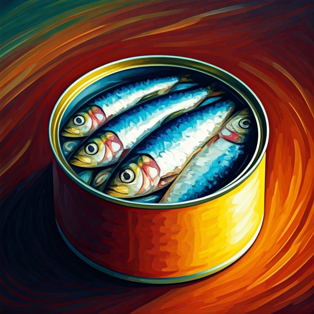Abstract Sardines in a Can: Expressionist Gouache
