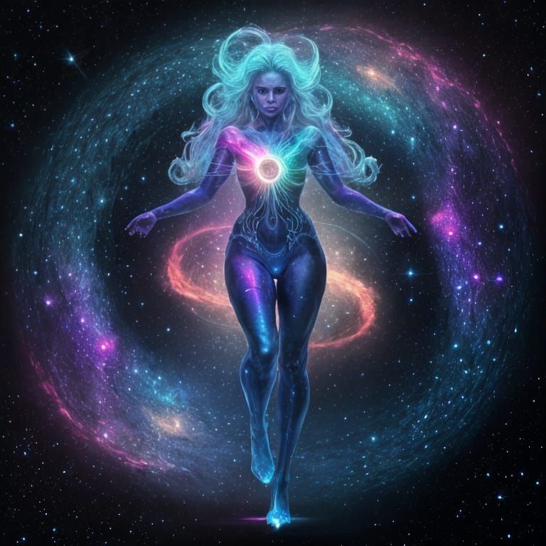 Ethereal Stardust Woman: Cosmic Astral Illustration
