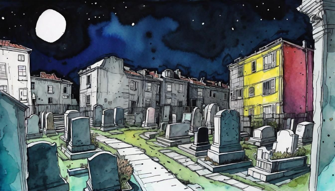 Night Graveyard Scene in Comic Art Style