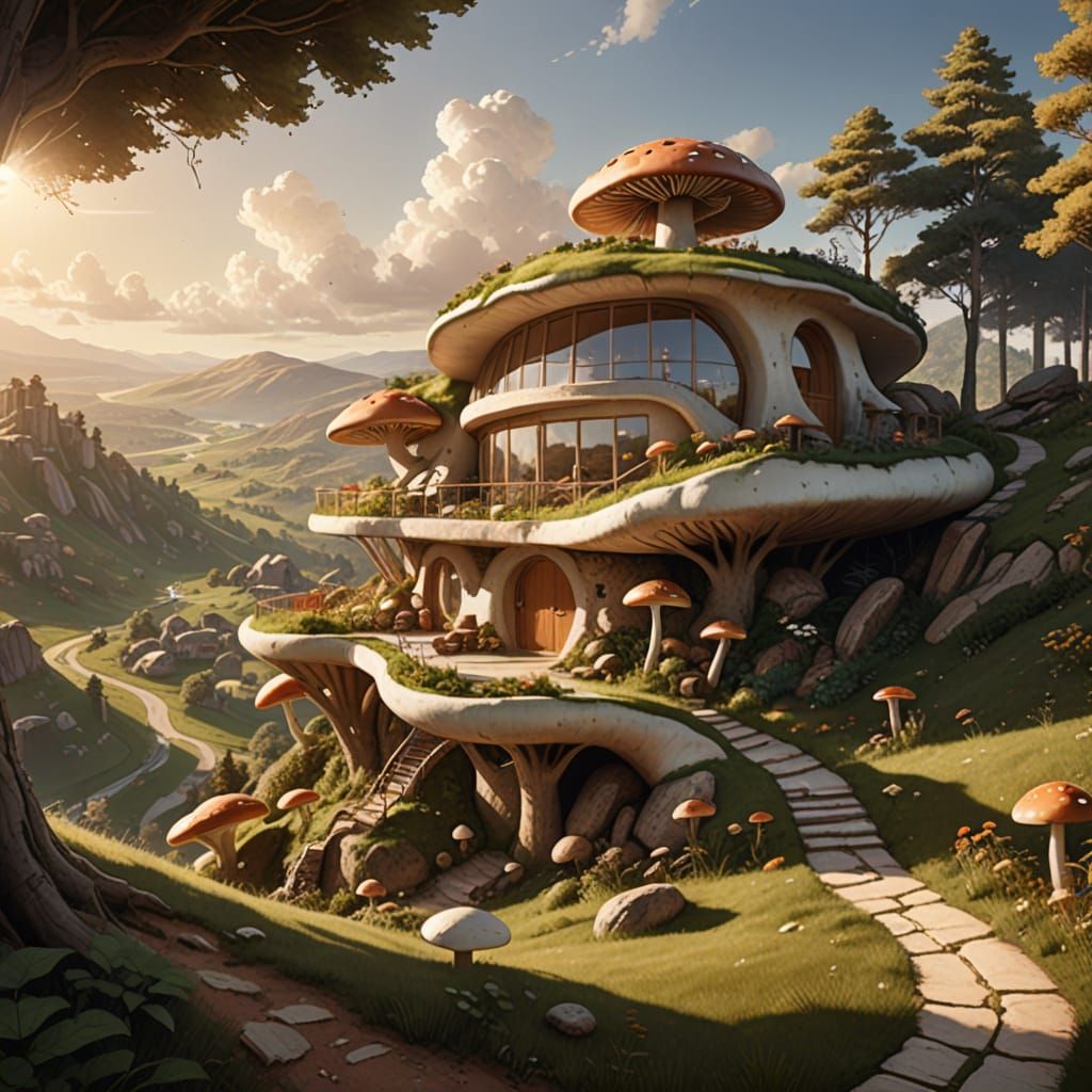 Eco-Friendly Mushroom Abode in Earthy Paradise