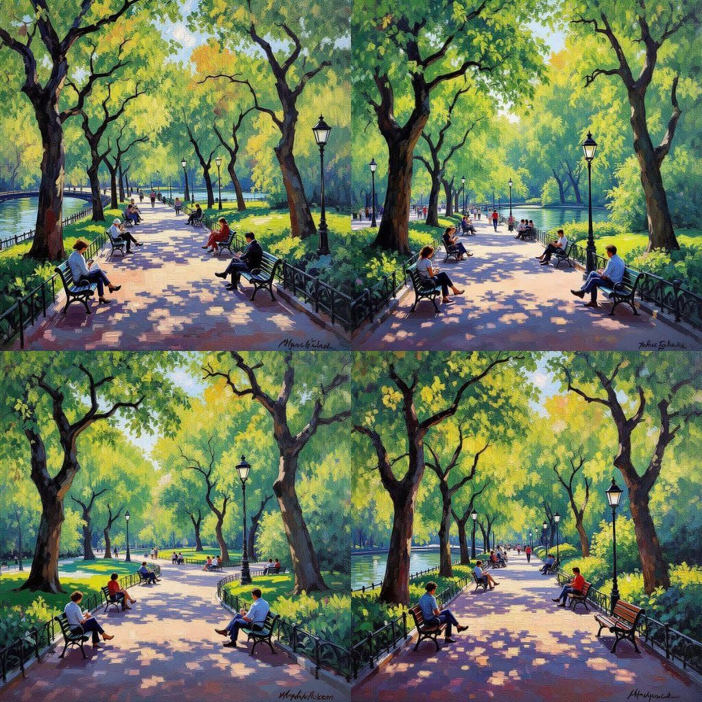 Vibrant Central Park Scene in Oil Paint Style