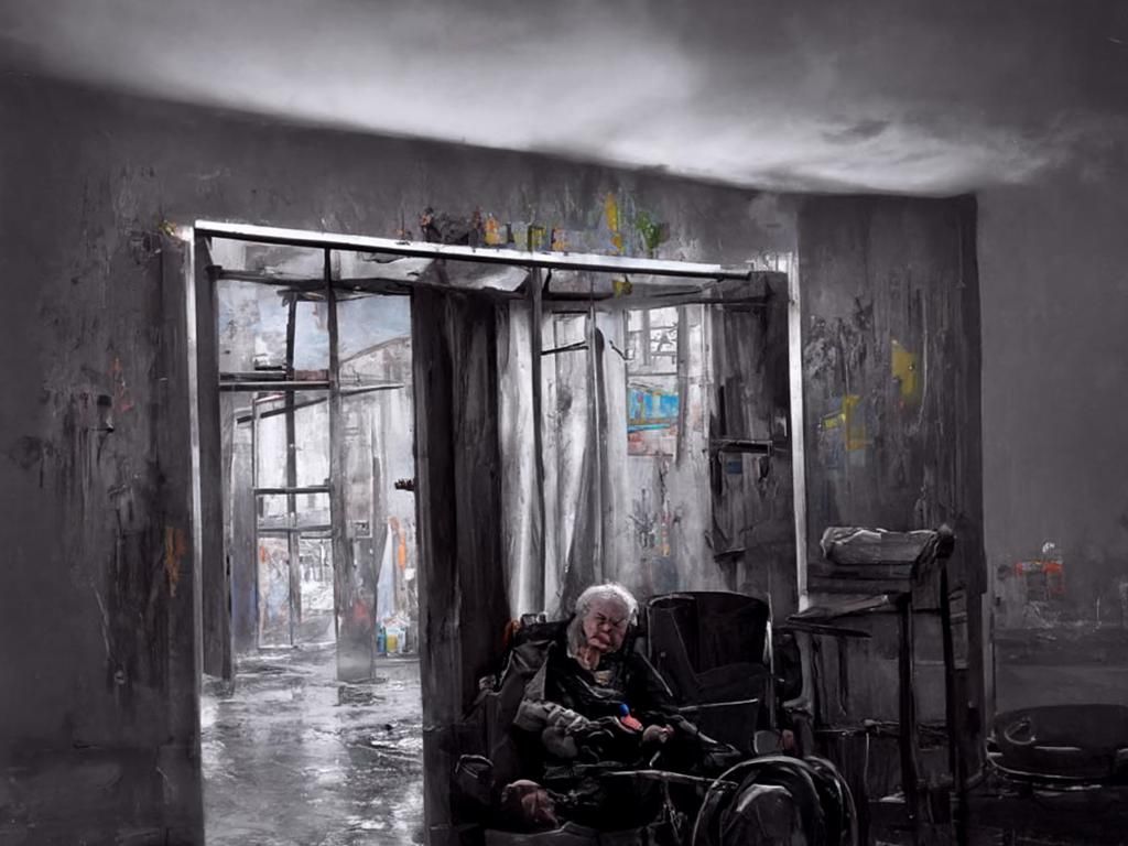 Lonely Death in Dystopian Room: Photorealistic Matte Paintin...