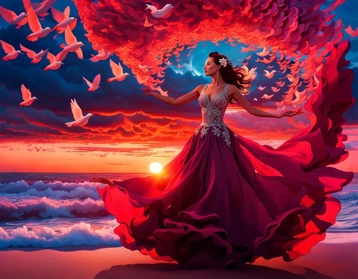 Dove Gown Dance: Stunning 3D Anime Art