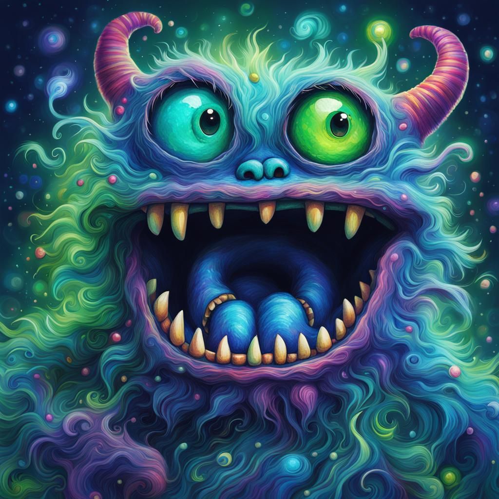 Happy Fuzzy Monster in Astral Cosmic Style
