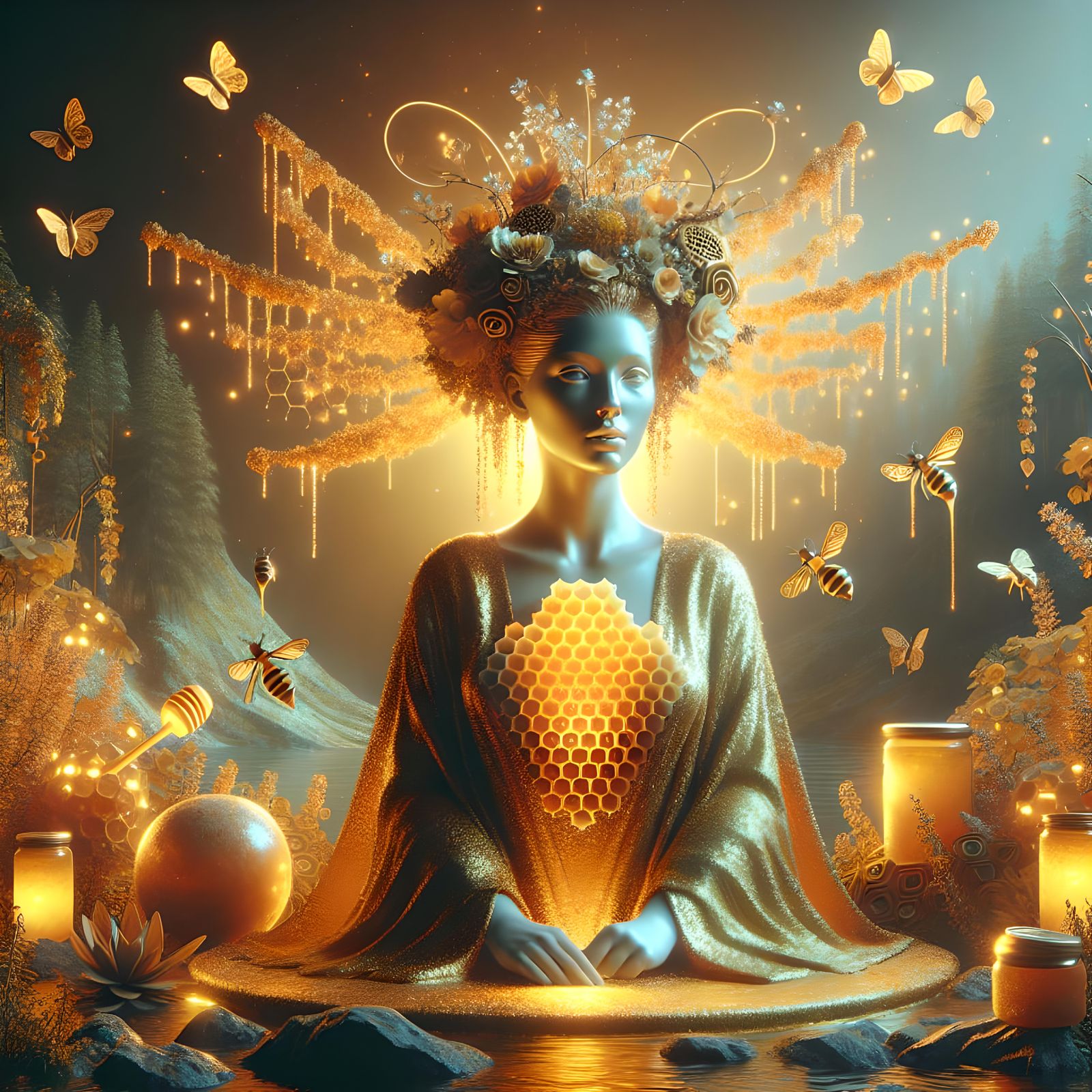 Honey Goddess with Honeycomb Chest in Divine Land