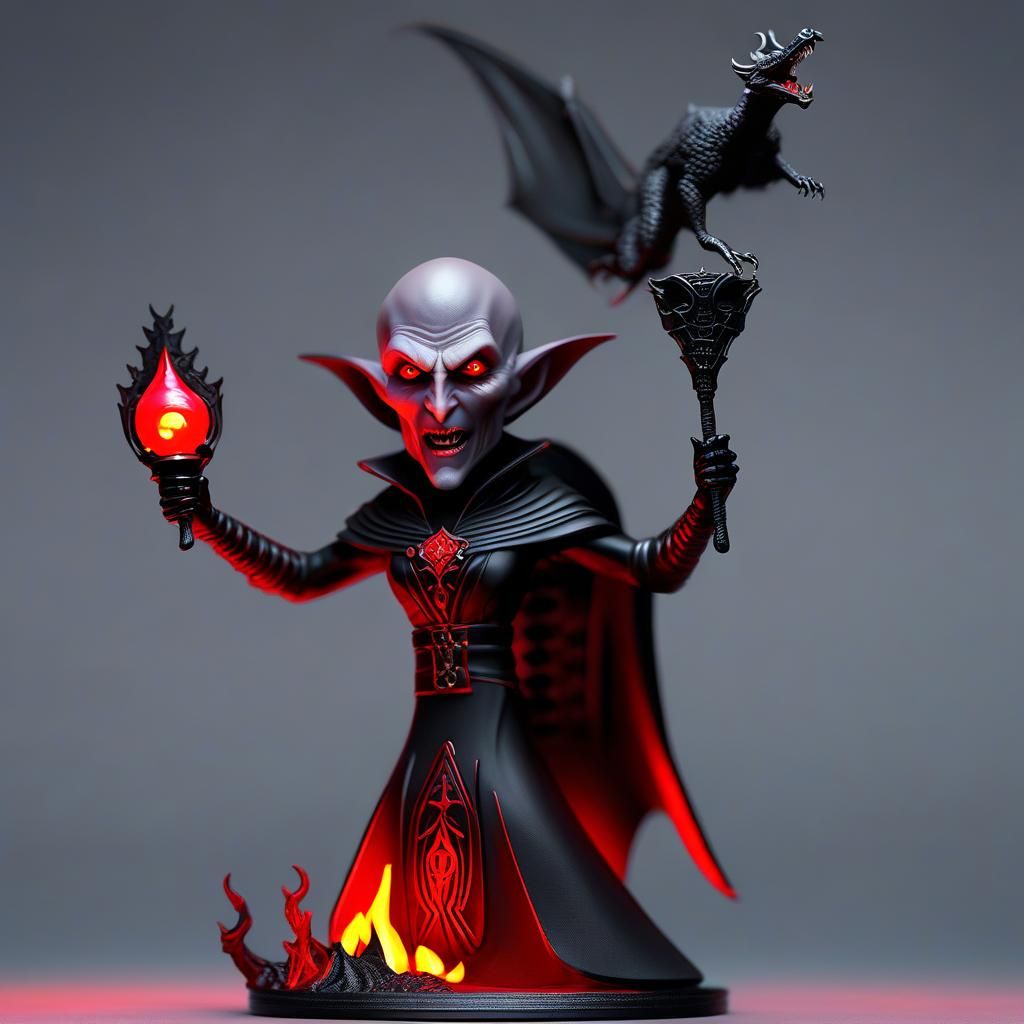 Demonic Cyborg Sorcerers with Bobbleheads in Dark Fantasy