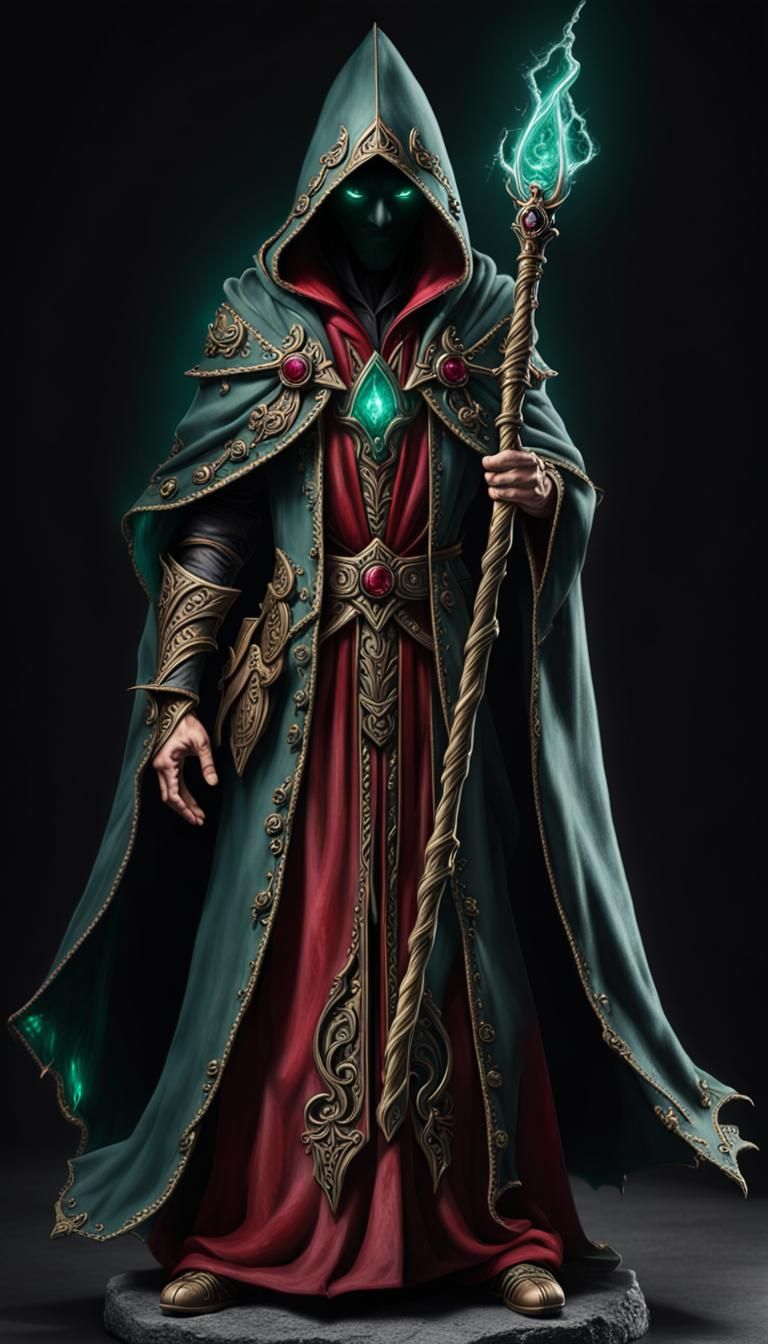 Sorcerer Casting Spells with Glowing Emerald Eyes