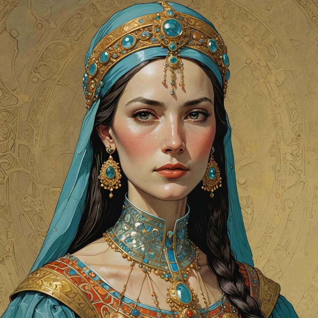 Tsarina of Pre-Petrine Era in Moebius Style