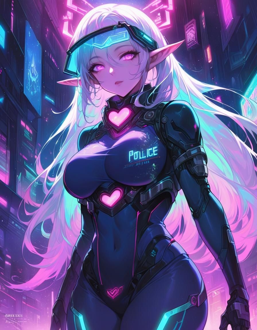 Cyberpunk Anime Elf Soldier with Neon Visor