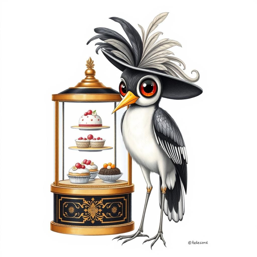 Art Deco Bird with Ornate Hat