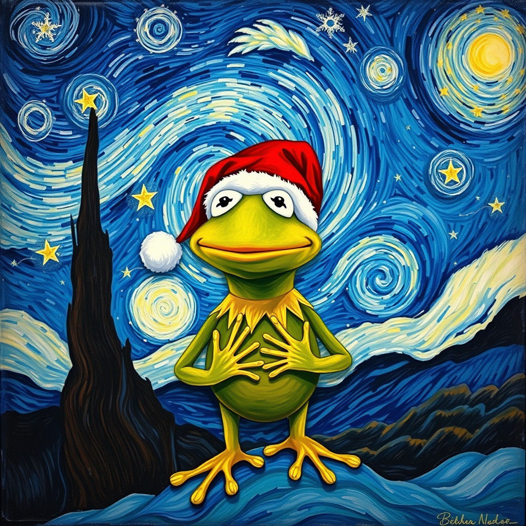 Kermit's Starry Night: A Whimsical Van Gogh-Inspired Christm...