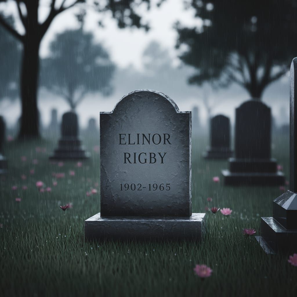 Elinor Rigby Gravestone on a Drizzly Day