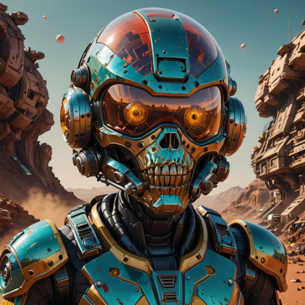 Cyberpunk Mars Defender in a Glass Helmet