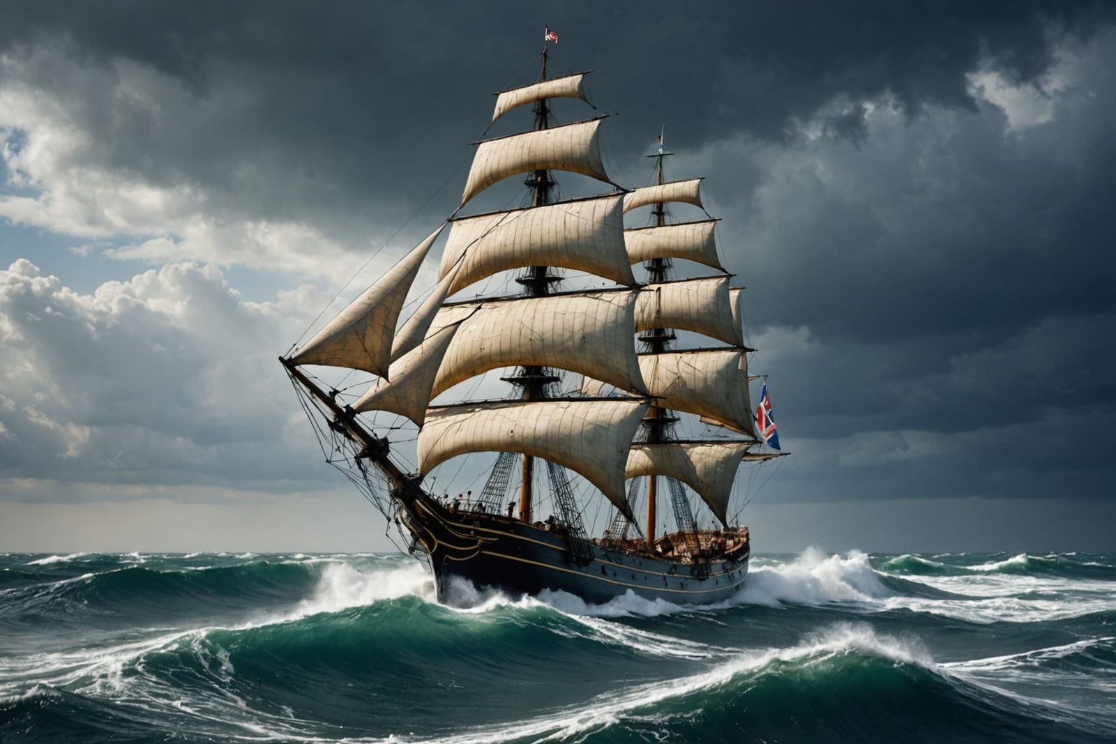 Sailing Ship Navigating Stormy Seas
