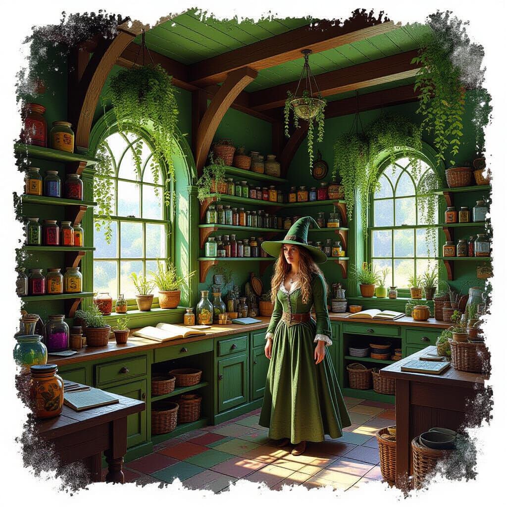 Inside a Green Witch Herbalist House Concept Art