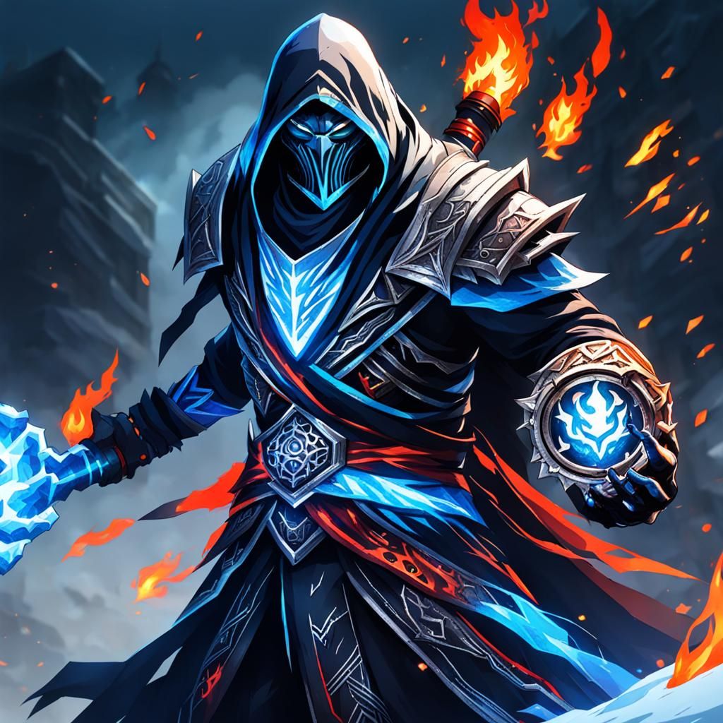 Fire and Ice Shadow Assassin God Digital Art