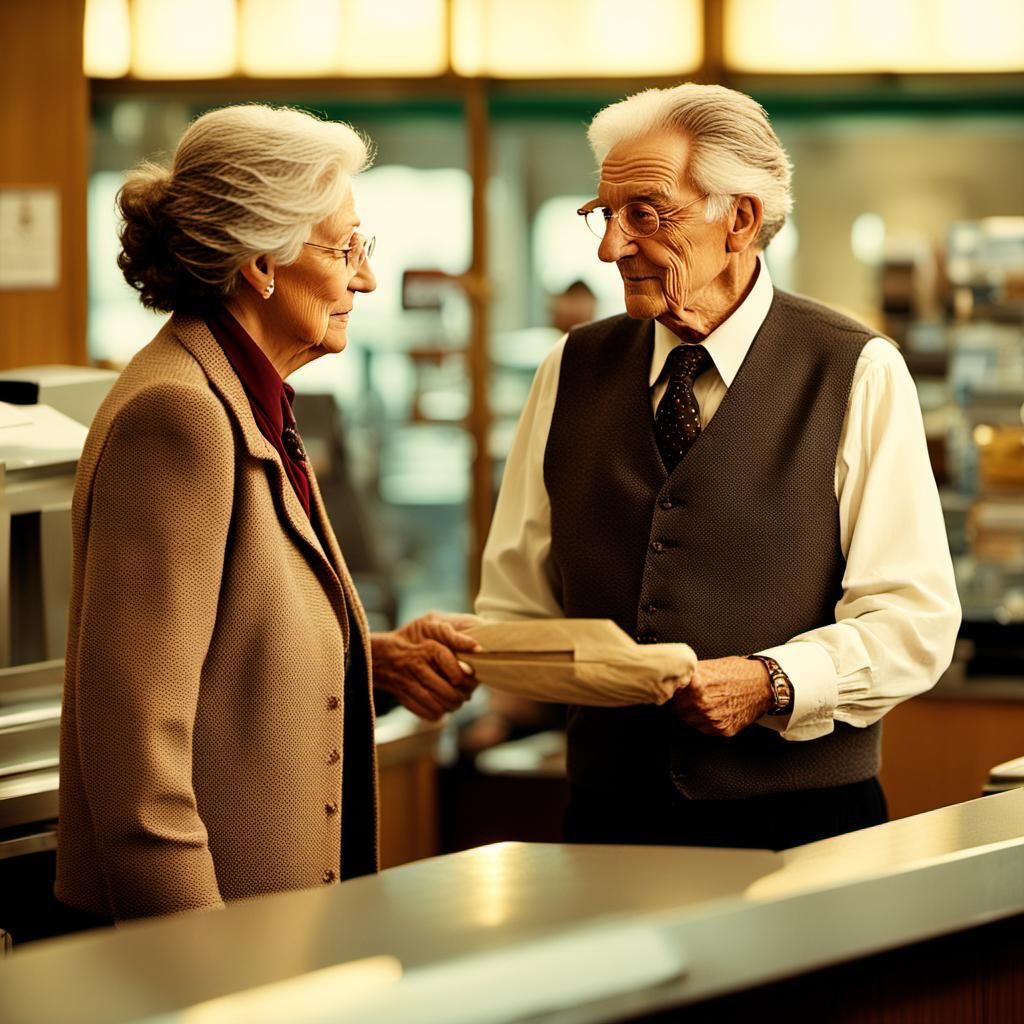 Nostalgic Bank Encounter in Cinematic Style