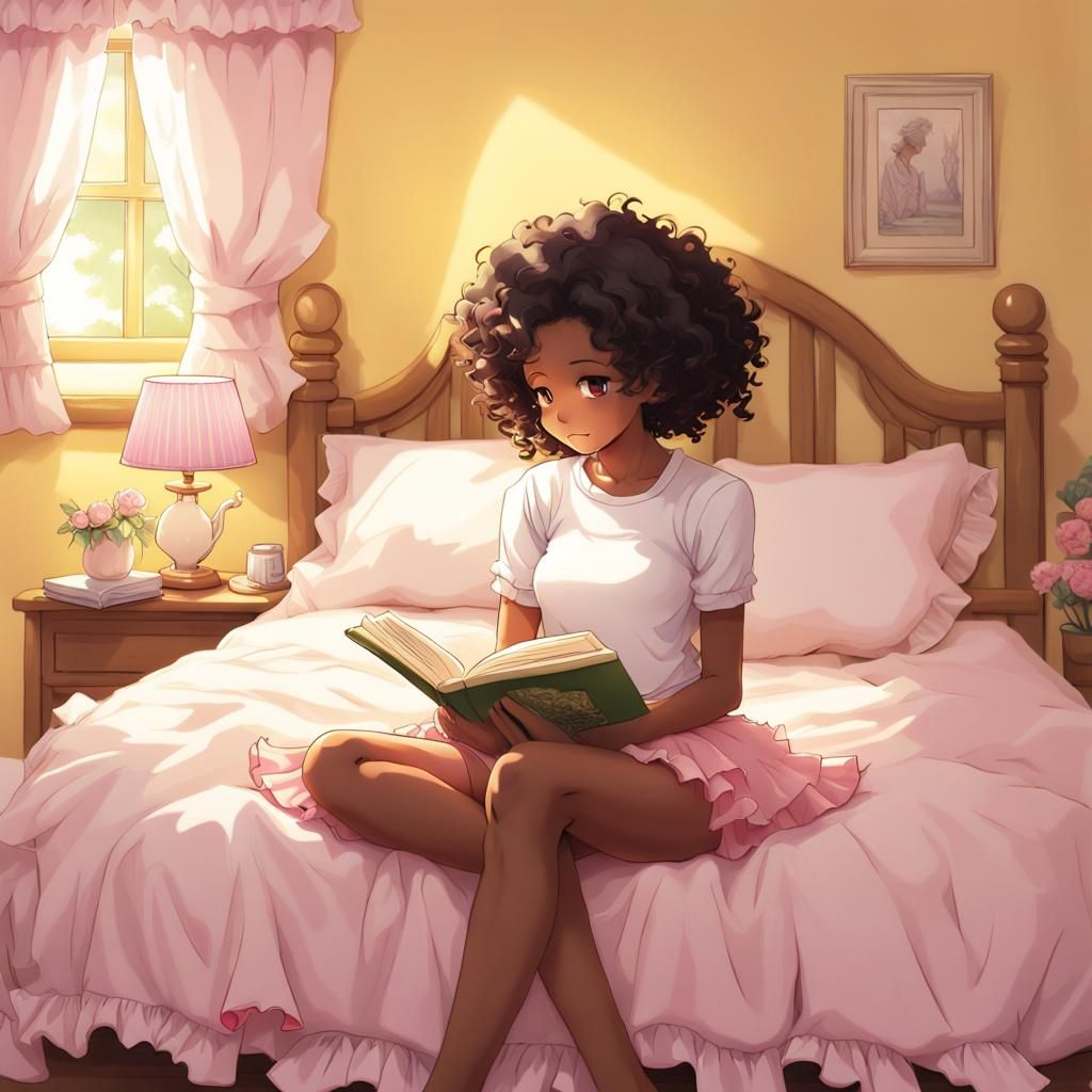 Girl Reading in Sunny Anime Style Bedroom
