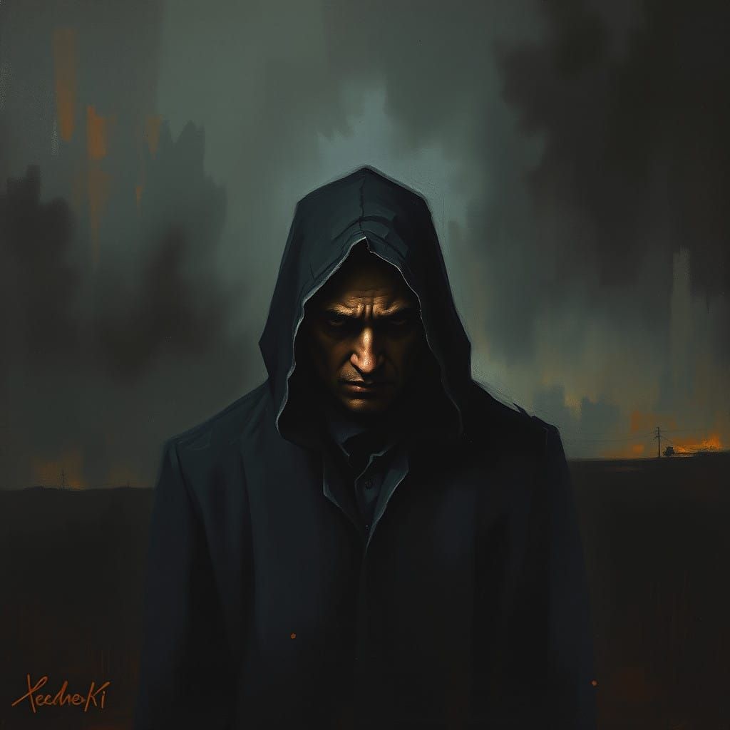 Bitter Figure in Dark, Moody Landscape