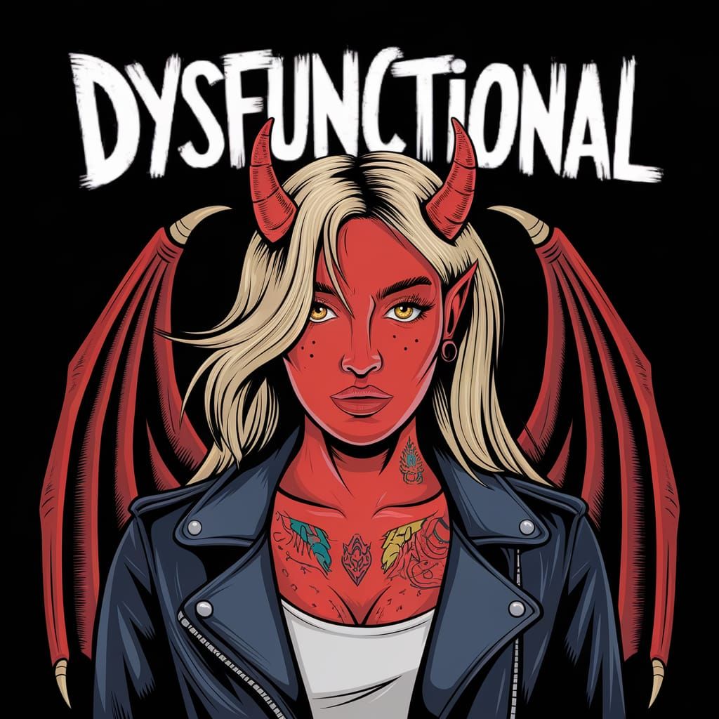 Illustration of a Blonde Female Demon with Tattoos