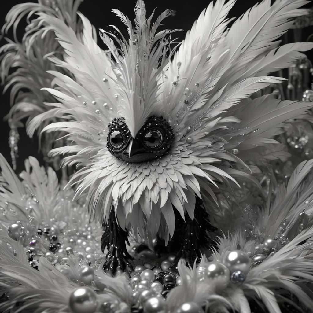 Iridescent Gemstone Creature in Black and White