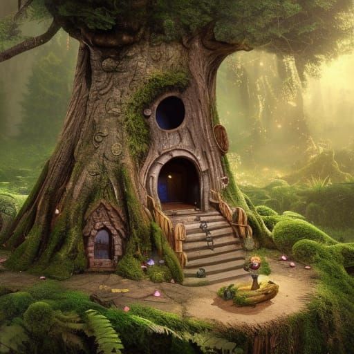 Gnome Home in Tree Stump: Digital Matte Painting